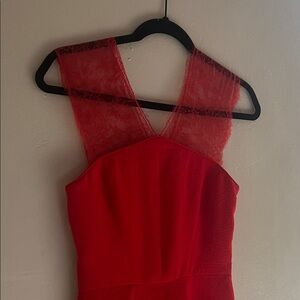 The Kooples Red Lace-Strap Midi Dress